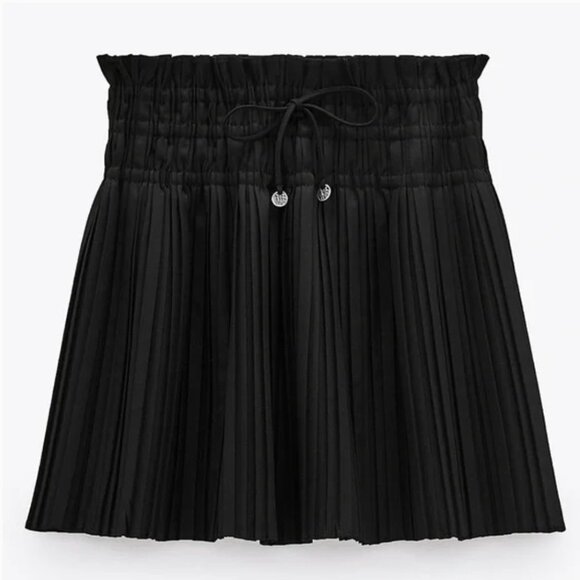 Zara Dresses & Skirts - Zara Black Elastic Waist Shirred Pleated Mini Skirt Size S NEW WITH TAG!